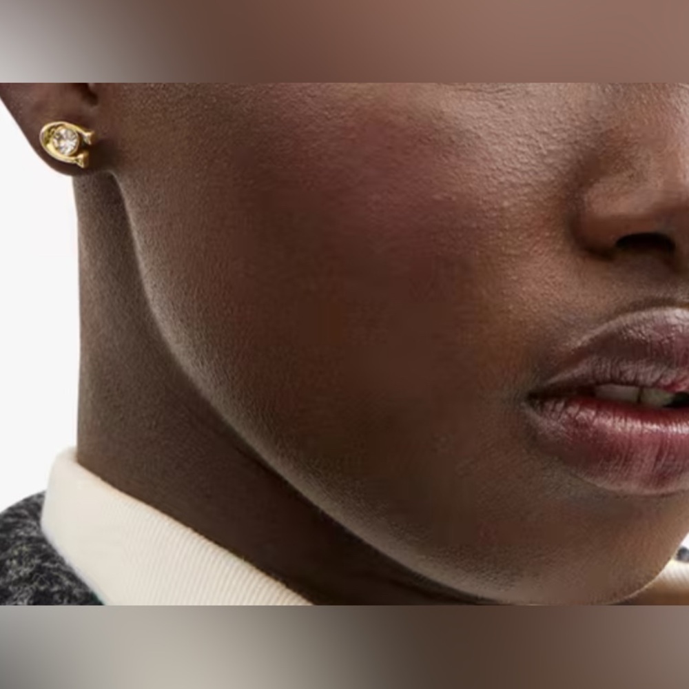 Lot of 2x EUC [Coach] Crystal Earrings, Lemon Charm Huggie & Signature Studs - Picture 6 of 12